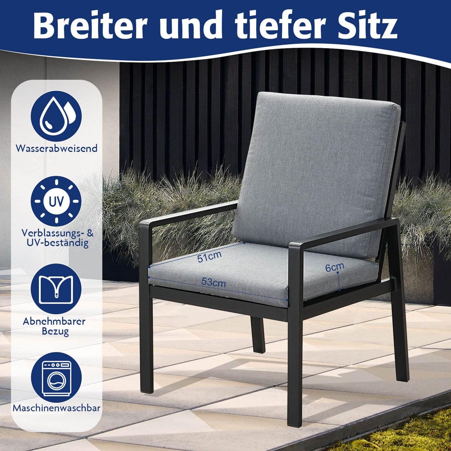 Gartenlounge - Set Gartenmöbel Set Aluminium (Garten Essgruppe für 4 Personen, 5 - tlg., 4 Sessel, 1 Esstisch, inkl. Auflagen), Sitzgruppe Gartengarnitur Set wetterfest und platzsparende - MeXo - Home