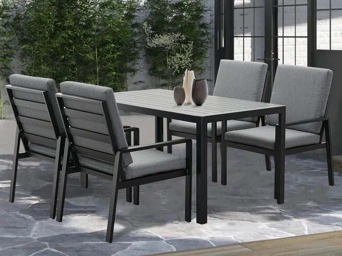 Gartenlounge - Set Gartenmöbel Set Aluminium (Garten Essgruppe für 4 Personen, 5 - tlg., 4 Sessel, 1 Esstisch, inkl. Auflagen), Sitzgruppe Gartengarnitur Set wetterfest und platzsparende - MeXo - Home