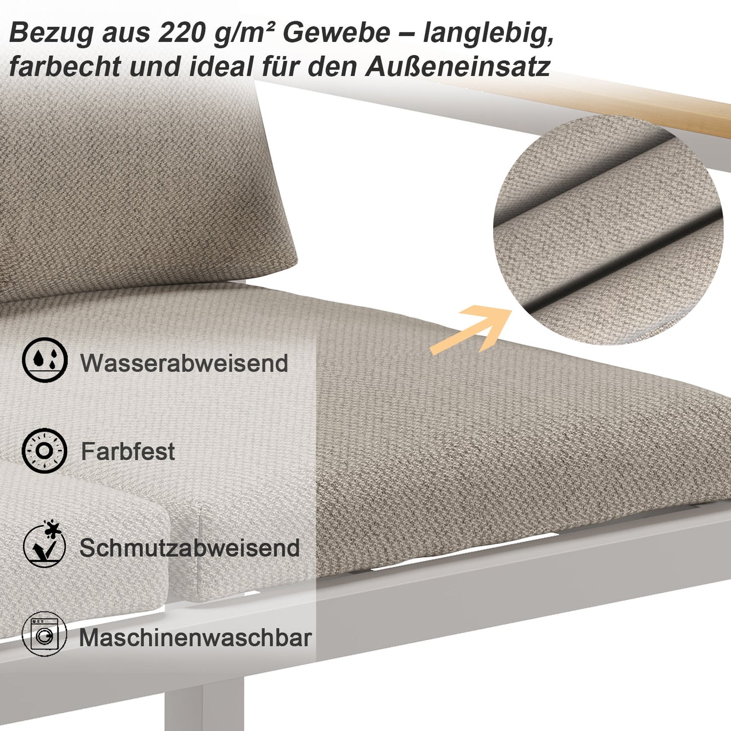 Gartenlounge - Set Gartenmöbel Set Sitzgruppe für 4 Personen Aluminium wetterfest (Balkonmöbel Set, 4 - tlg., 1 x 2 - Sitzer Sofa, 2 x Einzelsessel, 1 x Couchtisch, 8 Auflagen), Terrassenmöbel - Set mit Kissen und Sitzpolstern - MeXo - Home
