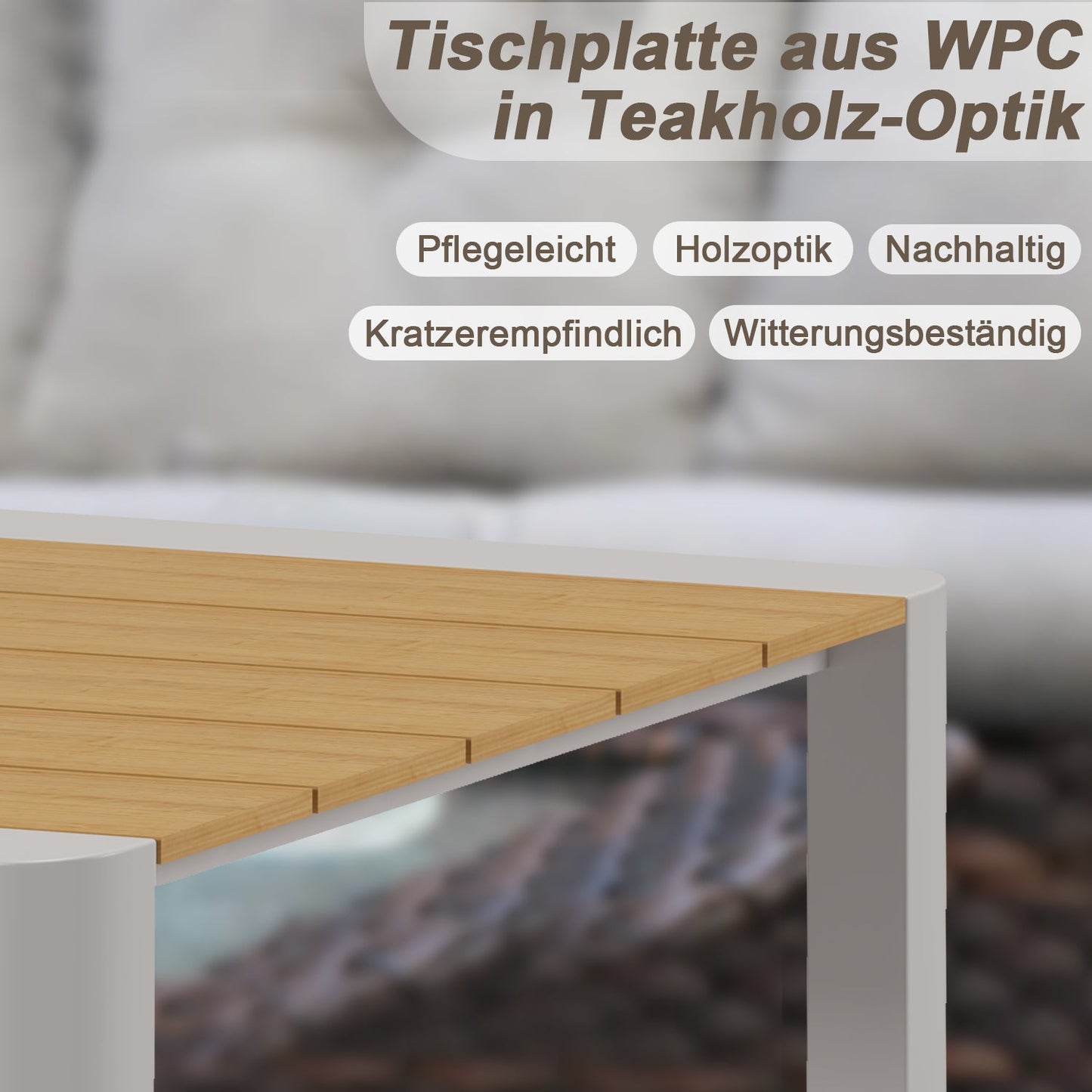 Gartenlounge - Set Gartenmöbel Set Sitzgruppe für 4 Personen Aluminium wetterfest (Balkonmöbel Set, 4 - tlg., 1 x 2 - Sitzer Sofa, 2 x Einzelsessel, 1 x Couchtisch, 8 Auflagen), Terrassenmöbel - Set mit Kissen und Sitzpolstern - MeXo - Home