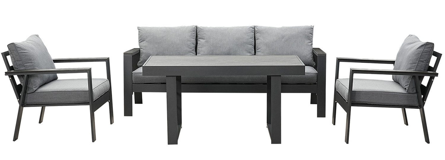 Gartenlounge - Set Terrassenmöbel Set 130x66x66cm Esstisch 5 Personen Alu wetterfest (10cm Deluxe Relax - Sitzkissen, 4 - tlg., Belastbarkeit pro Sitzplatz 140kg), Aluminium mit bequemer Neigung der Lehne, großzügige Sitzgelegenheit - MeXo - Home