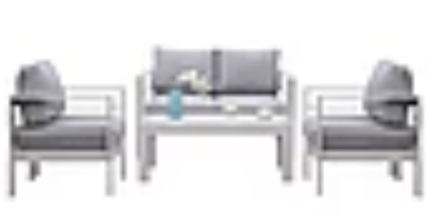 MEXO 4er Gartenlounge - Set Alu wetterfest, inkl. 12cm Relax - Sitzkissen & Tisch, weiß – passt zu skandinavischem, mediterranem, minimalistischem Stil, nachttaugliches Design - MeXo - Home