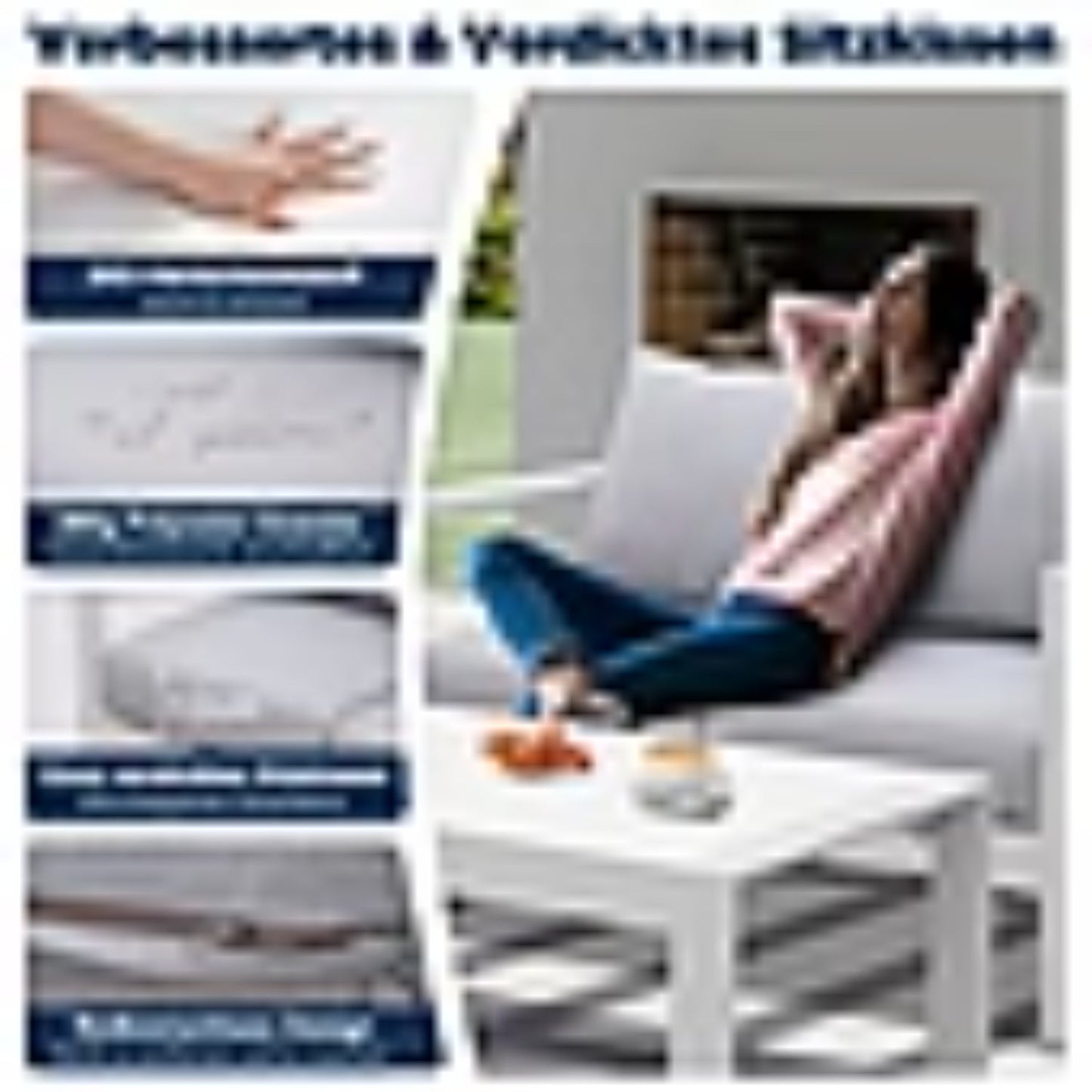 MEXO 4er Gartenlounge - Set Alu wetterfest, inkl. 12cm Relax - Sitzkissen & Tisch, weiß – passt zu skandinavischem, mediterranem, minimalistischem Stil, nachttaugliches Design - MeXo - Home