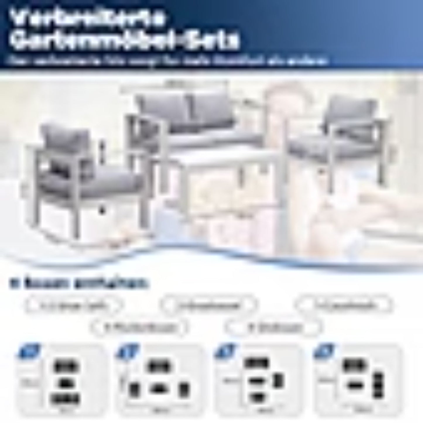 MEXO 4er Gartenlounge - Set Alu wetterfest, inkl. 12cm Relax - Sitzkissen & Tisch, weiß – passt zu skandinavischem, mediterranem, minimalistischem Stil, nachttaugliches Design - MeXo - Home