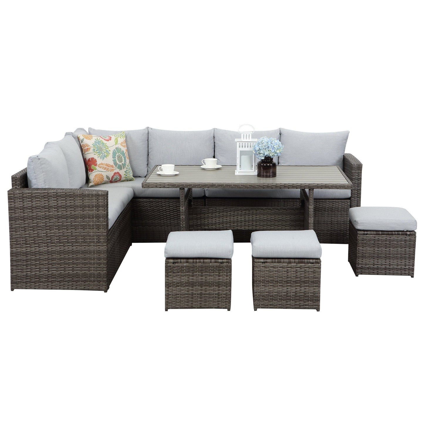 MeXo Loungeset Gartenmöbel Set 9 Personen mit Esstisch wetterfest, Modulare Ecklounge, (Esstisch 132x76x67cm, 7 - tlg., Belastbarkeit pro Sitzplatz bis zur 140kg) - MeXo - Home