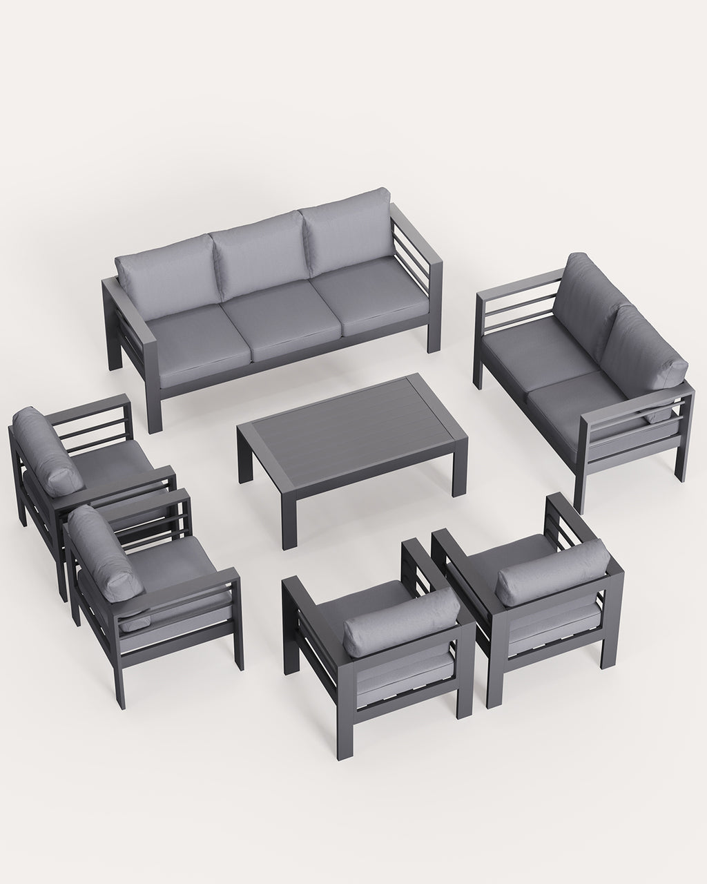 MEXO Gartenlounge-Set Terrassenmöbel Set 8-10 Personen Aluminium outdoor wetterfest (7-tlg.), Gartenmöbel Set für Außenbereich, Terrasse, Balkon und Garten