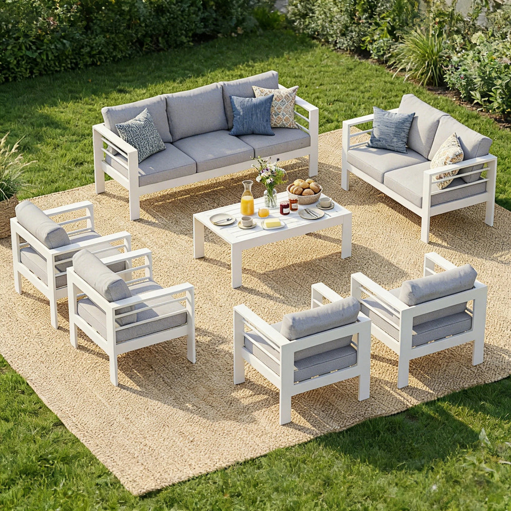 MEXO Gartenlounge-Set Terrassenmöbel Set 8-10 Personen Aluminium outdoor wetterfest (7-tlg.), Gartenmöbel Set für Außenbereich, Terrasse, Balkon und Garten