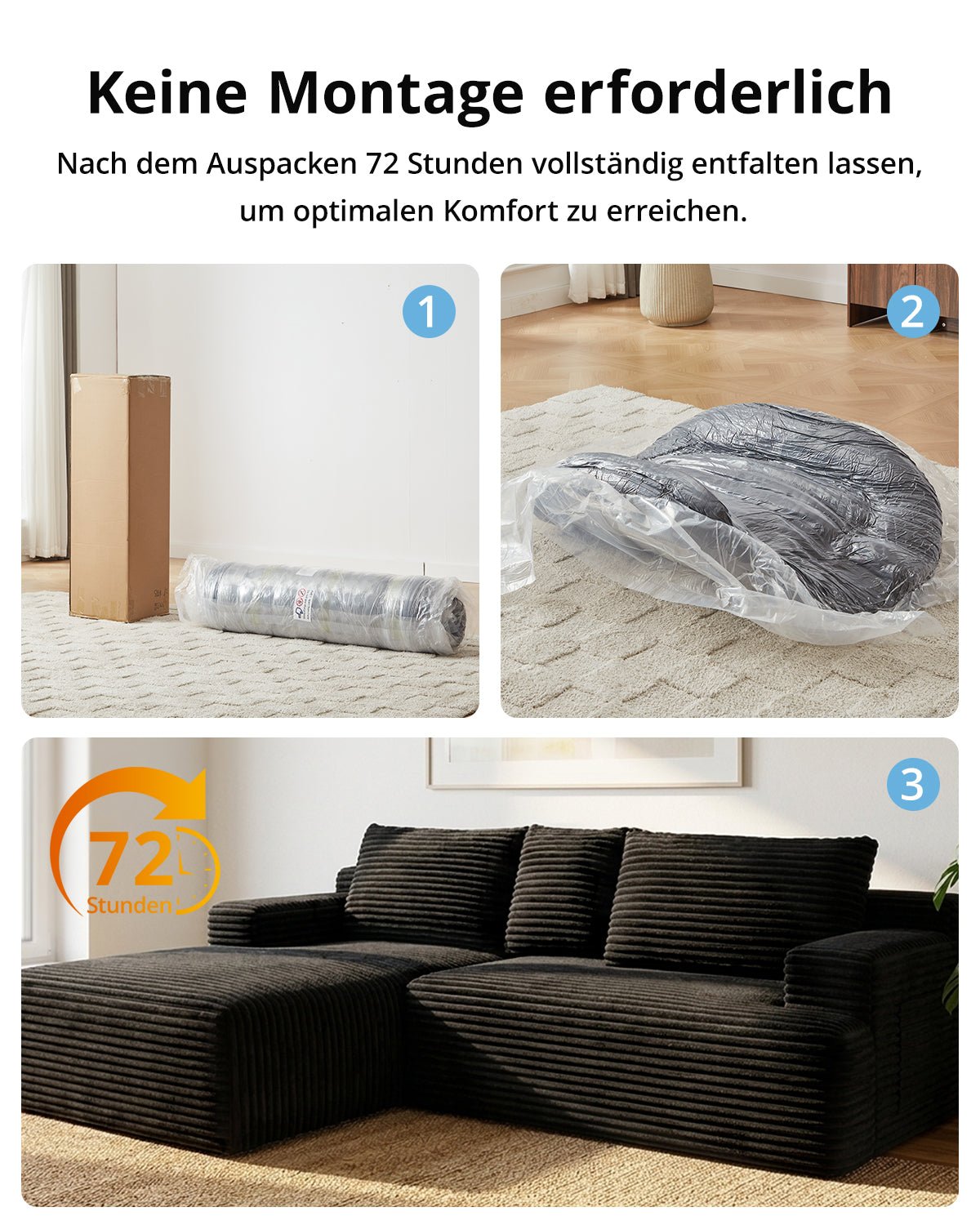 4 - Sitzer Cord - Ecksofa mit Recamiere links - MeXo