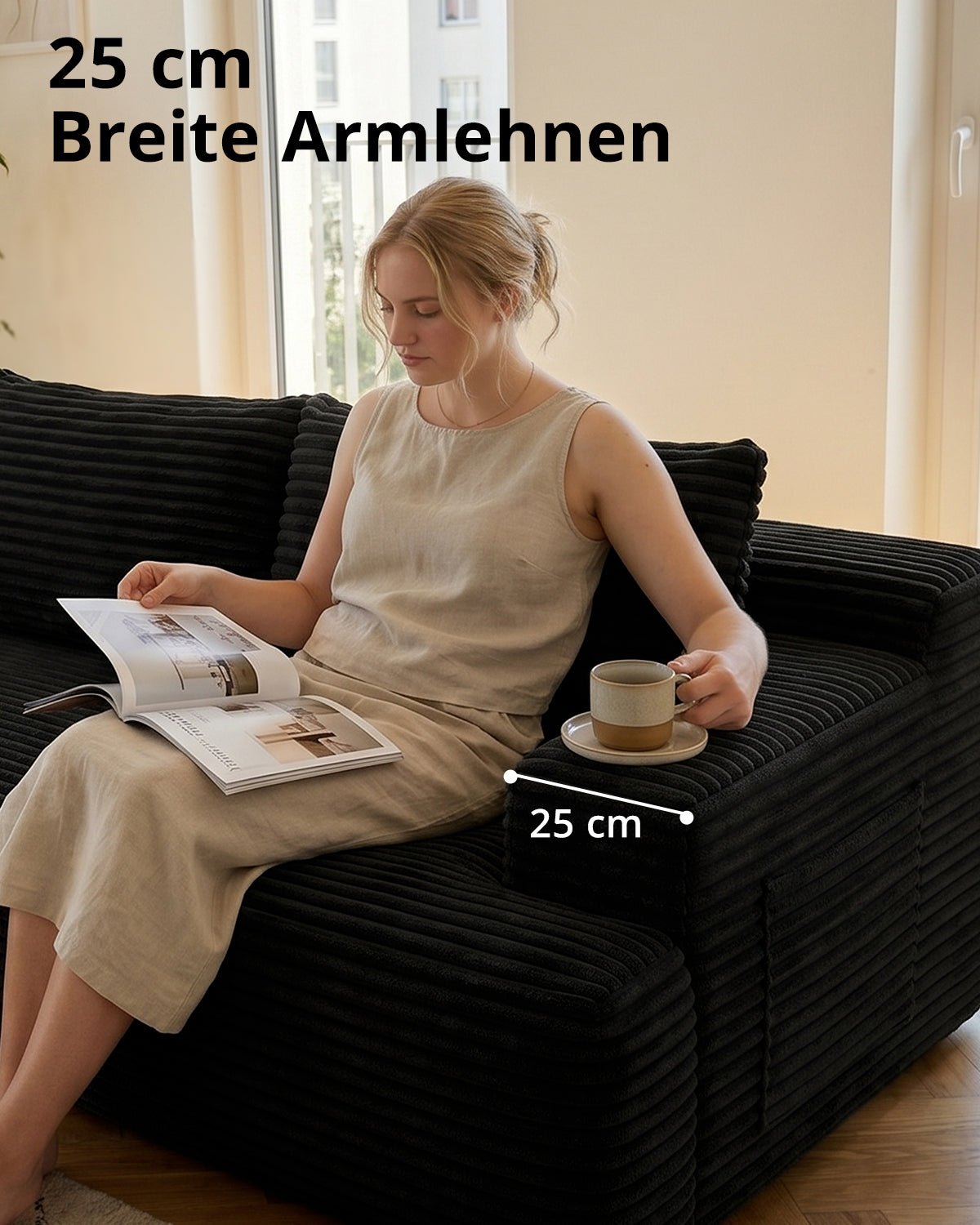 4 - Sitzer Cord - Ecksofa mit Recamiere links - MeXo