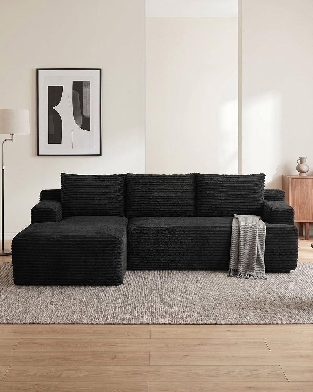 4 - Sitzer Cord - Ecksofa mit Recamiere links - MeXo
