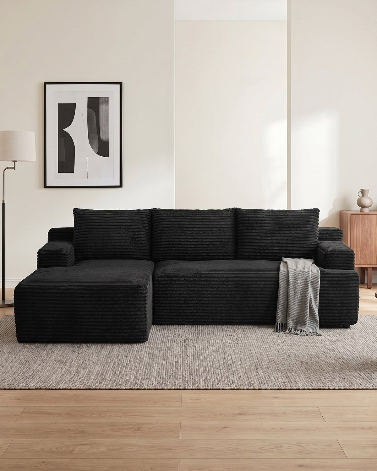 4 - Sitzer Cord - Ecksofa mit Recamiere links - MeXo