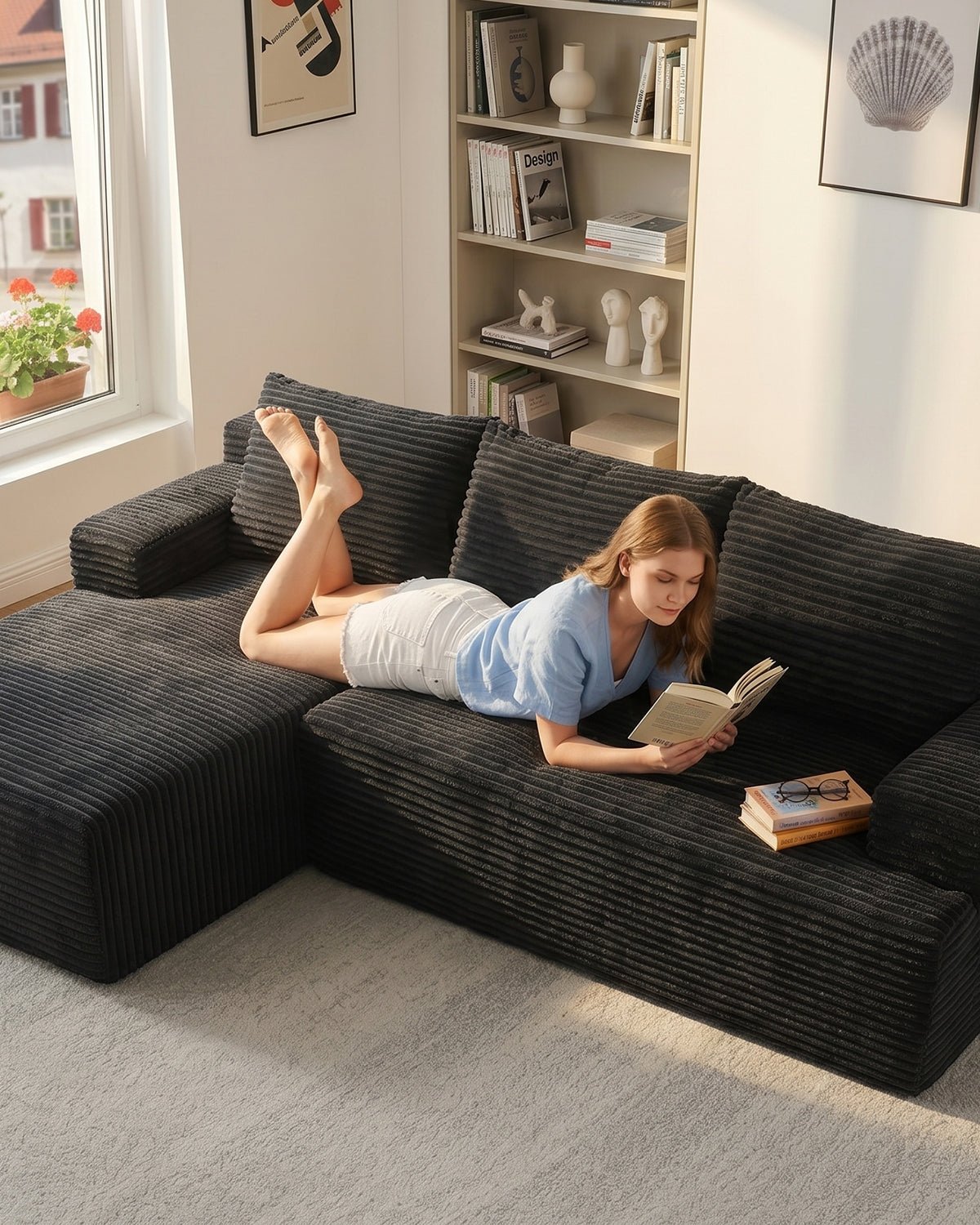 4 - Sitzer Cord - Ecksofa mit Recamiere links - MeXo