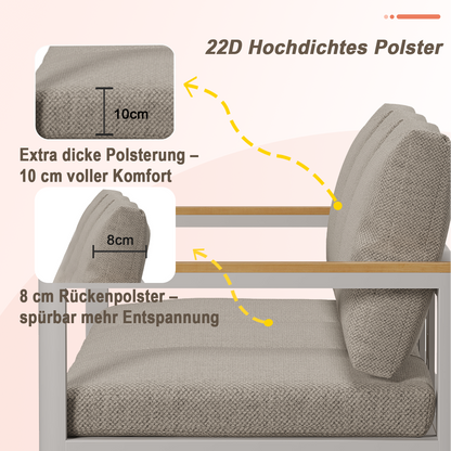 Gartenlounge-Set Gartenmöbel Set für 5 Personen outdoor wetterfest Aluminium (Balkonmöbel Set, 4-tlg., 1 x 3-Sitzer Sofa, 2 x Einzelsessel, 1 x Couchtisch, 10 Auflagen), Terrassenmöbel-Set mit Kissen und Sitzpolstern