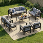 MEXO Gartenlounge-Set Terrassenmöbel Set 8-10 Personen Aluminium outdoor wetterfest (7-tlg.), Gartenmöbel Set für Außenbereich, Terrasse, Balkon und Garten