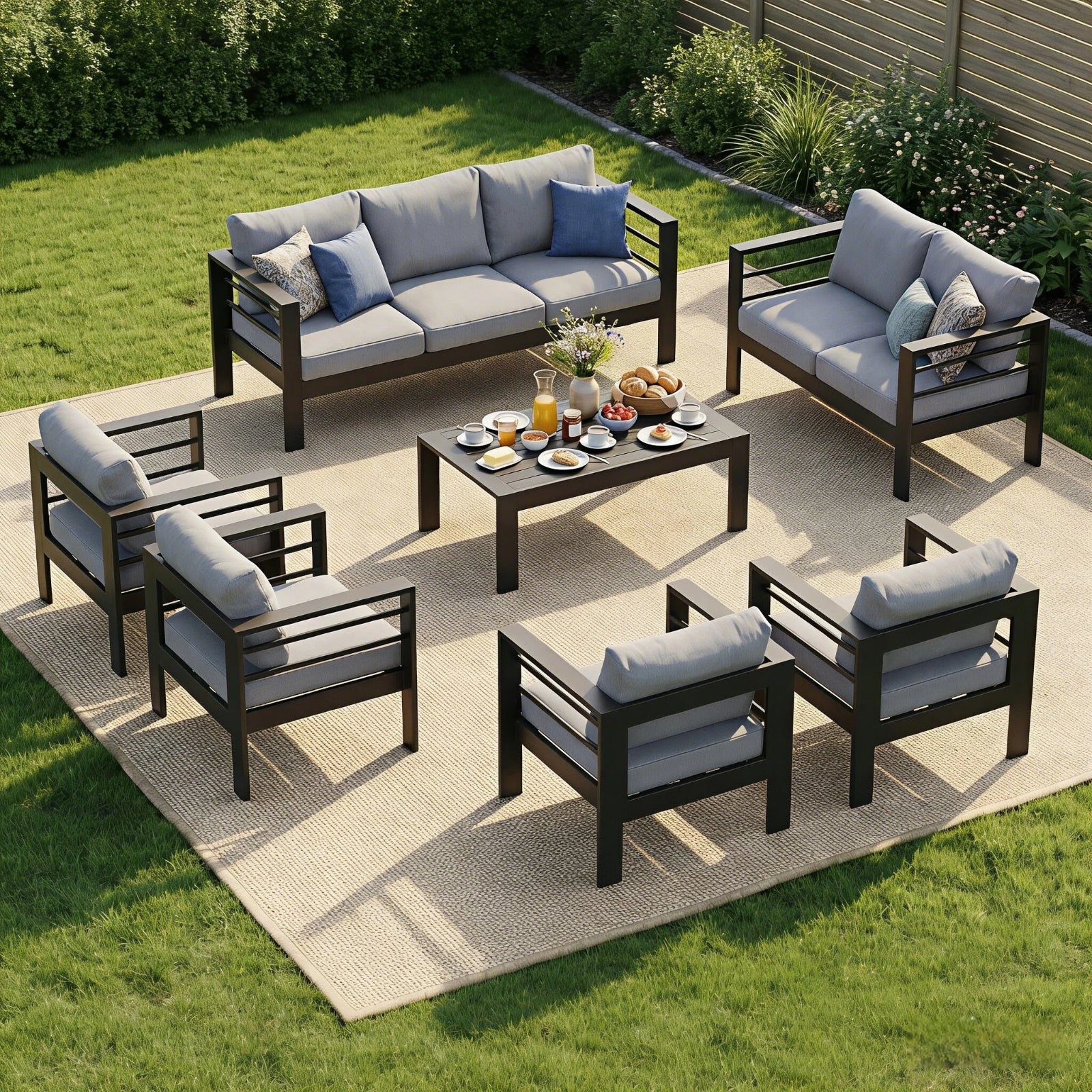 MEXO Gartenlounge-Set Terrassenmöbel Set 8-10 Personen Aluminium outdoor wetterfest (7-tlg.), Gartenmöbel Set für Außenbereich, Terrasse, Balkon und Garten
