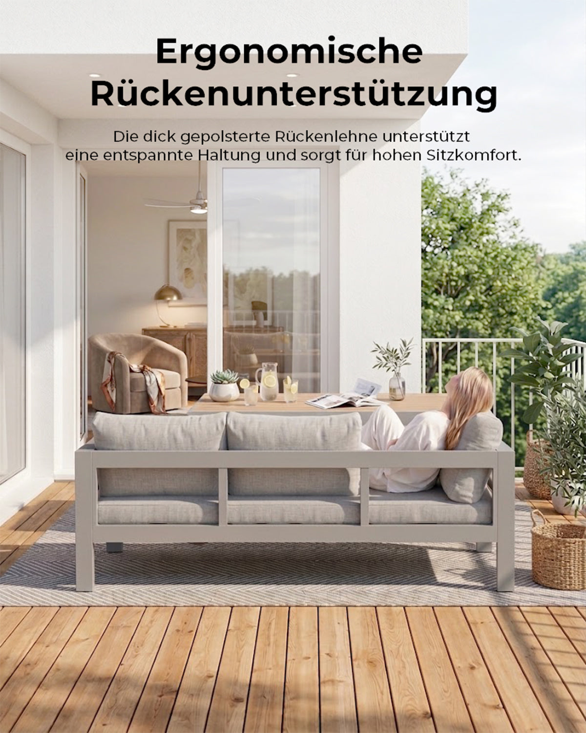 MEXO Gartenlounge-Set (5-teilig), Schenkel links, für 6–8 Personen