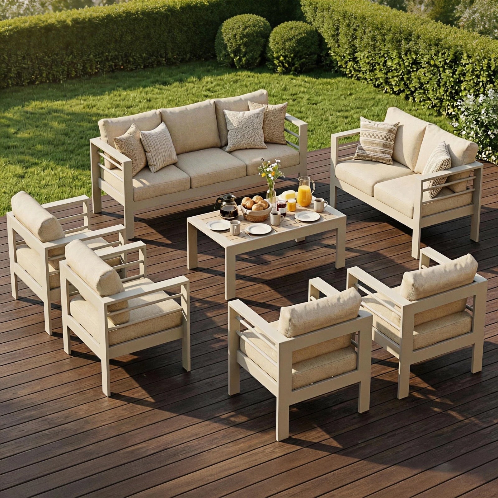 MEXO Gartenlounge-Set Terrassenmöbel Set 8-10 Personen Aluminium outdoor wetterfest (7-tlg.), Gartenmöbel Set für Außenbereich, Terrasse, Balkon und Garten