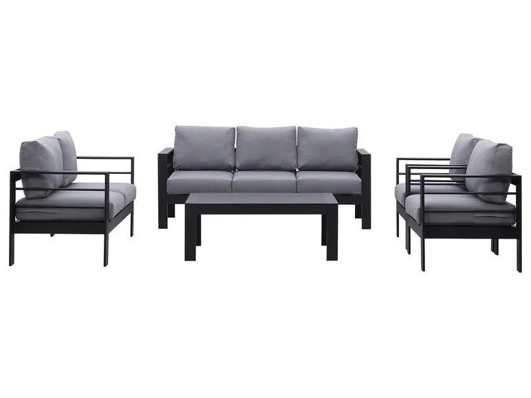 7 - Sitzer Gartenlounge - Set aus Aluminium mit Polster Grau/Schwarz - MeXo - Home