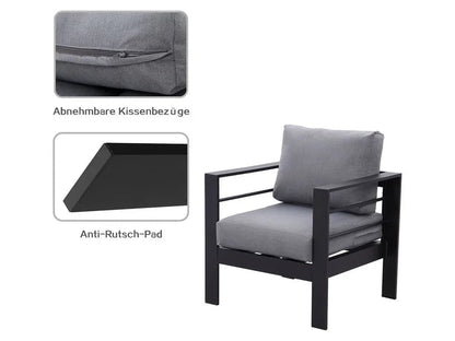 7 - Sitzer Gartenlounge - Set aus Aluminium mit Polster Grau/Schwarz - MeXo - Home