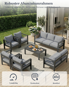 MEXO Gartenlounge-Set Terrassenmöbel Set 8-10 Personen Aluminium outdoor wetterfest (7-tlg.), Gartenmöbel Set für Außenbereich, Terrasse, Balkon und Garten