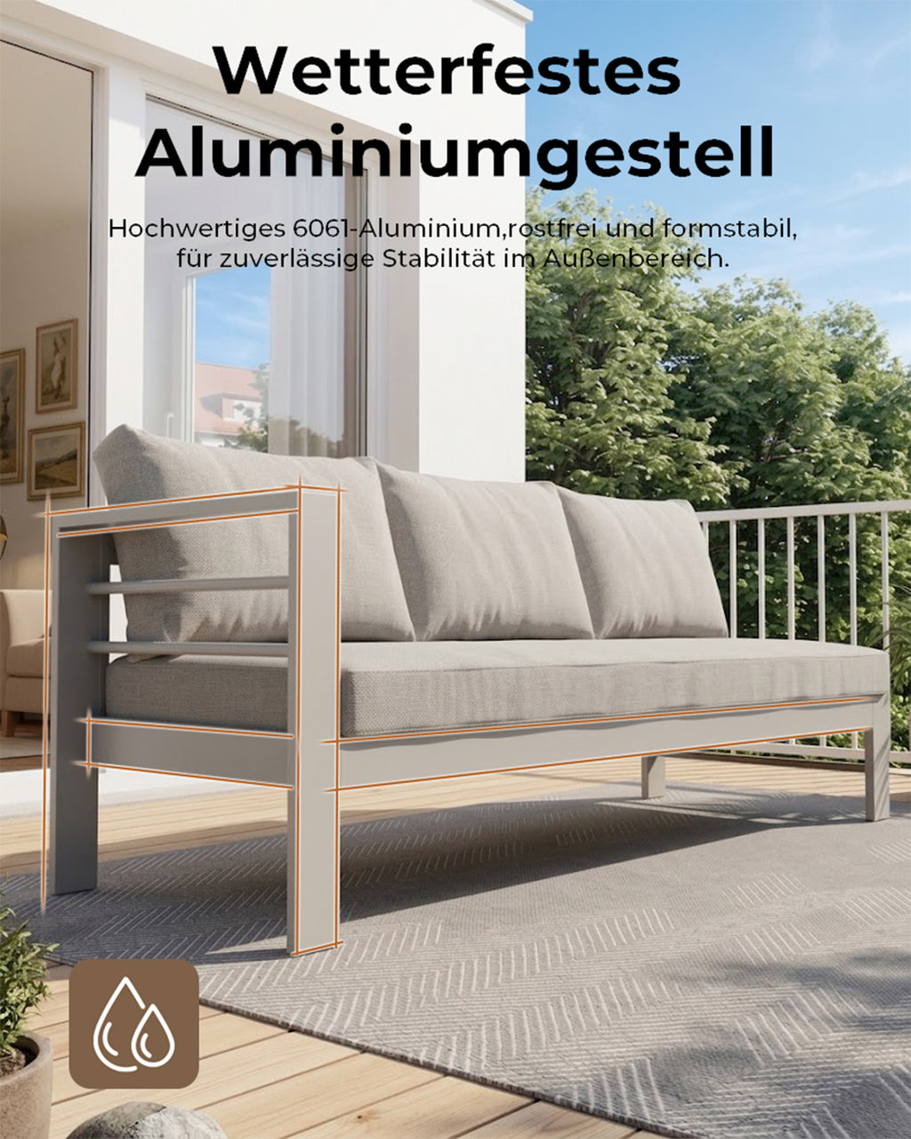 MEXO Gartenlounge-Set (5-teilig), Schenkel links, für 6–8 Personen