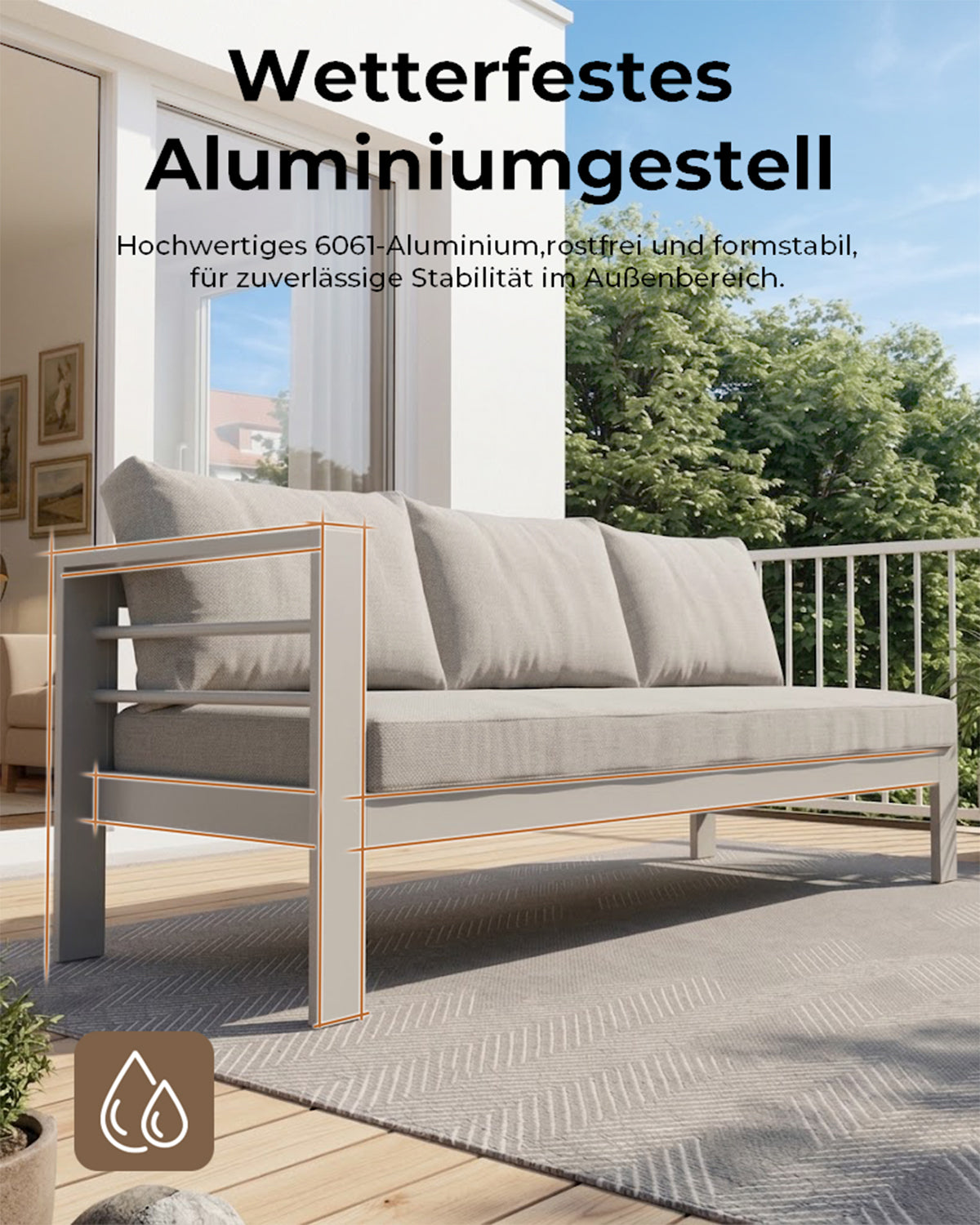 MEXO Gartenlounge-Set (5-teilig), Schenkel links, für 6–8 Personen