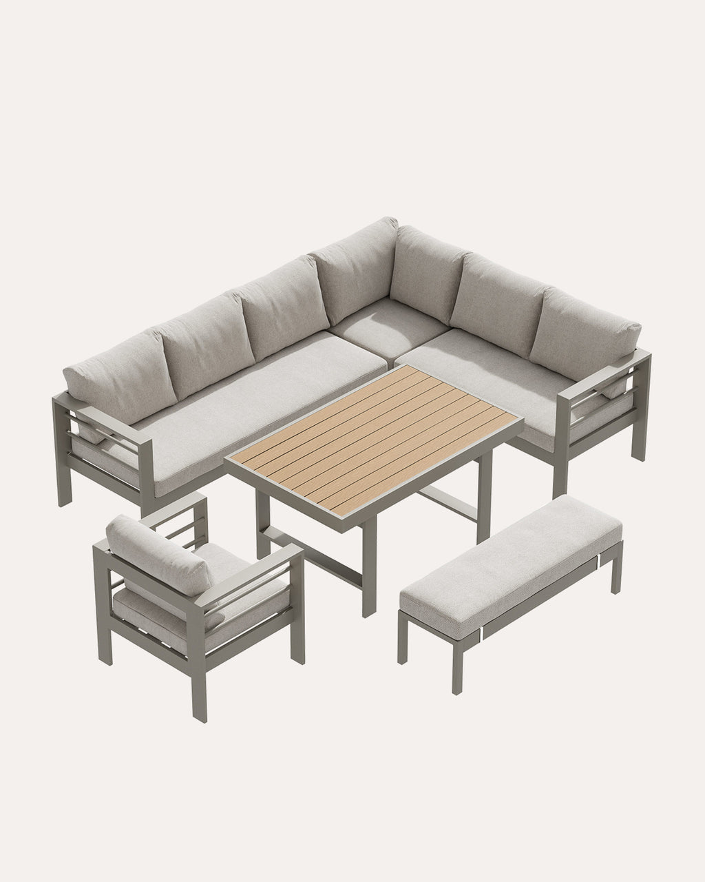 MEXO Gartenlounge-Set (5-teilig), Schenkel links, für 6–8 Personen