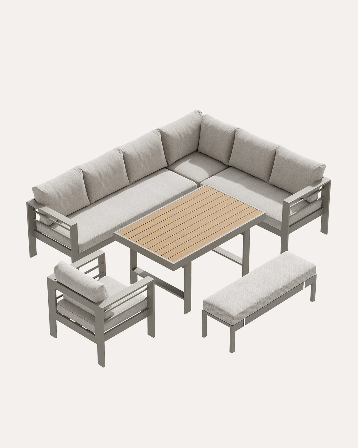 MEXO Gartenlounge-Set (5-teilig), Schenkel links, für 6–8 Personen