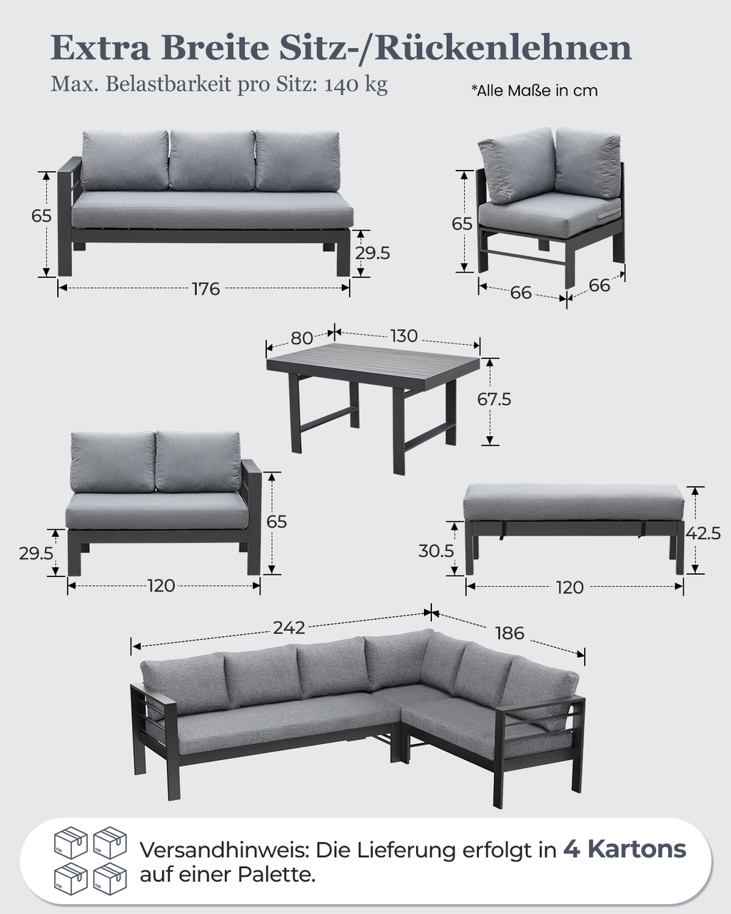 MEXO XXL Garten-Ecklounge 5-tlg. 6–8 Personen