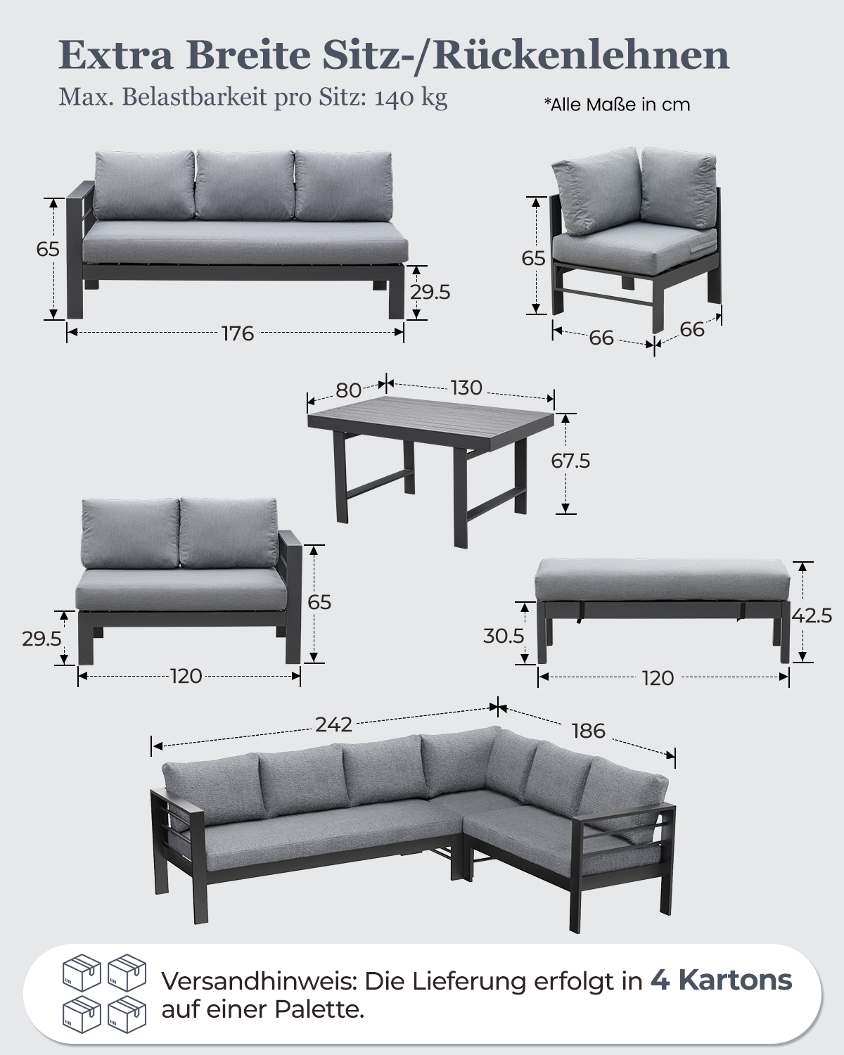 MEXO XXL Garten-Ecklounge 5-tlg. 6–8 Personen