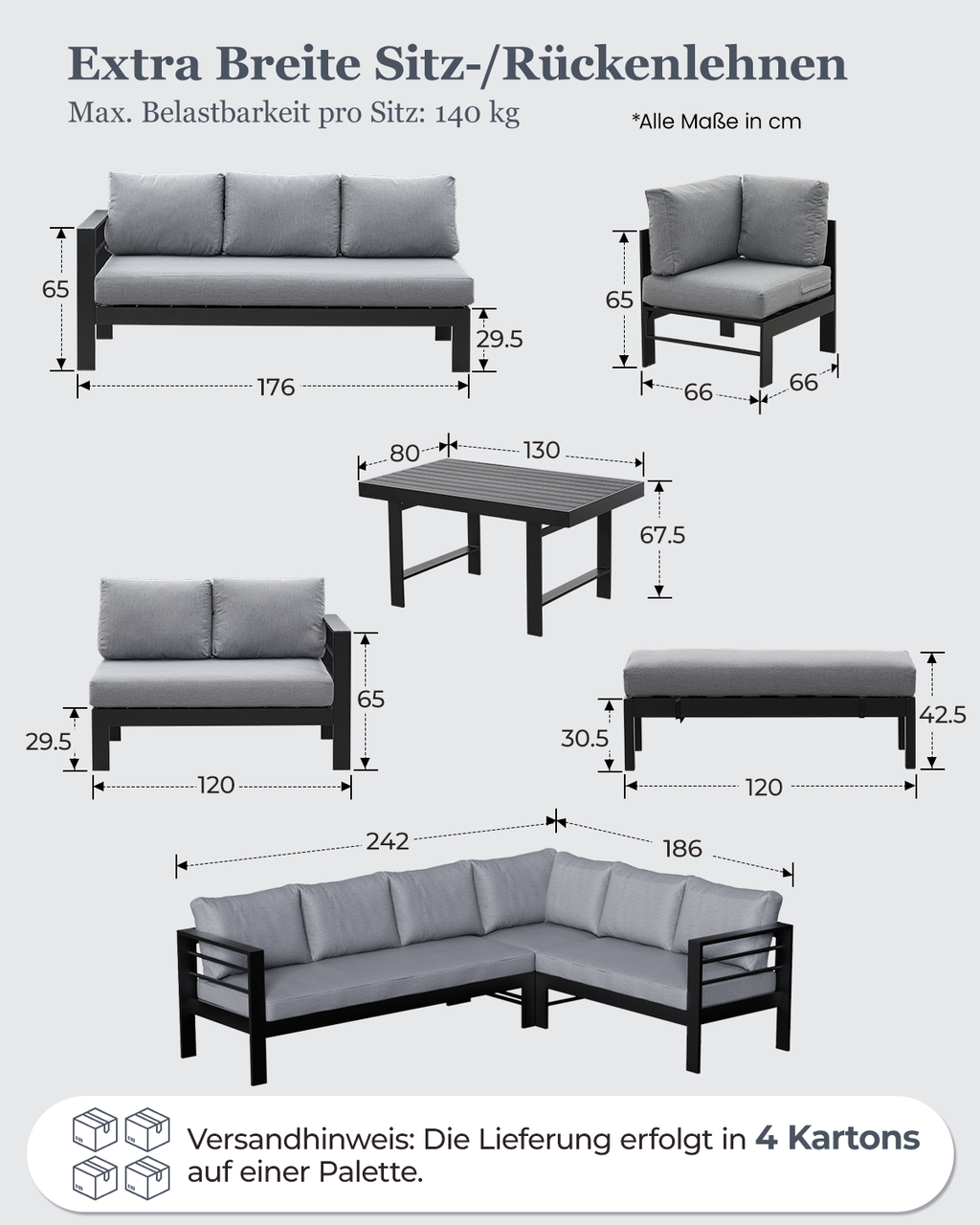 MEXO Gartenlounge 5-tlg. 6–8 Personen