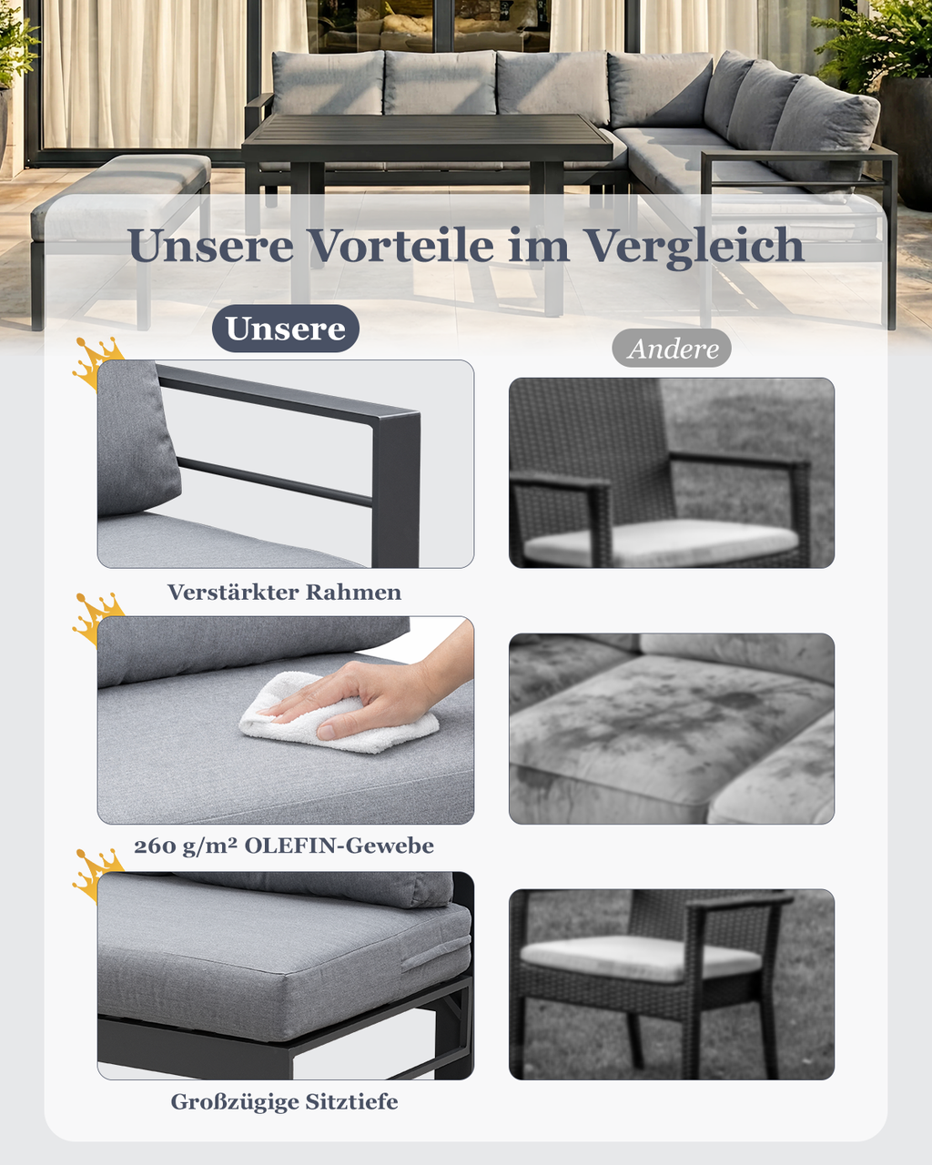 MEXO XXL Garten-Ecklounge 5-tlg. 6–8 Personen