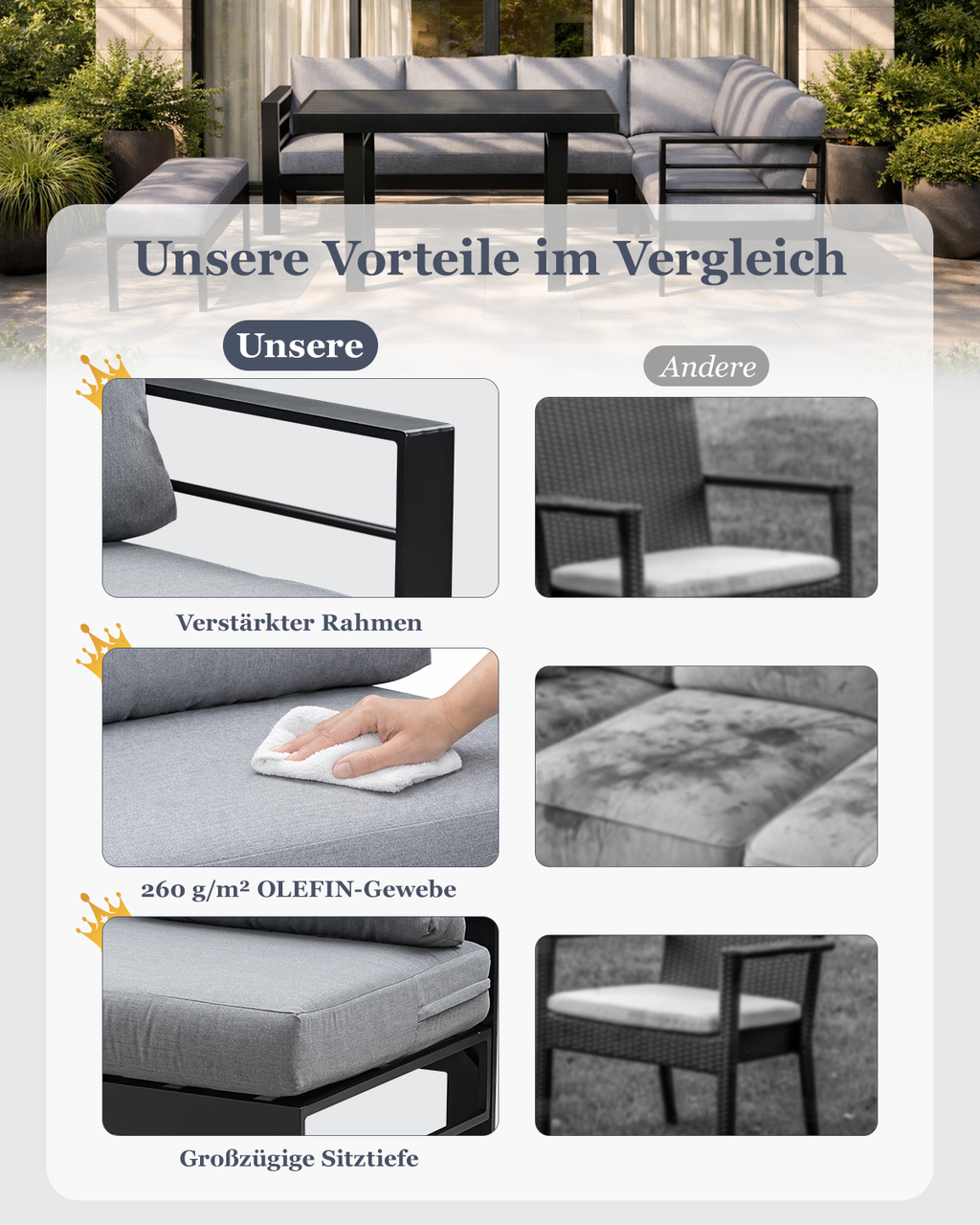 MEXO Gartenlounge 5-tlg. 6–8 Personen