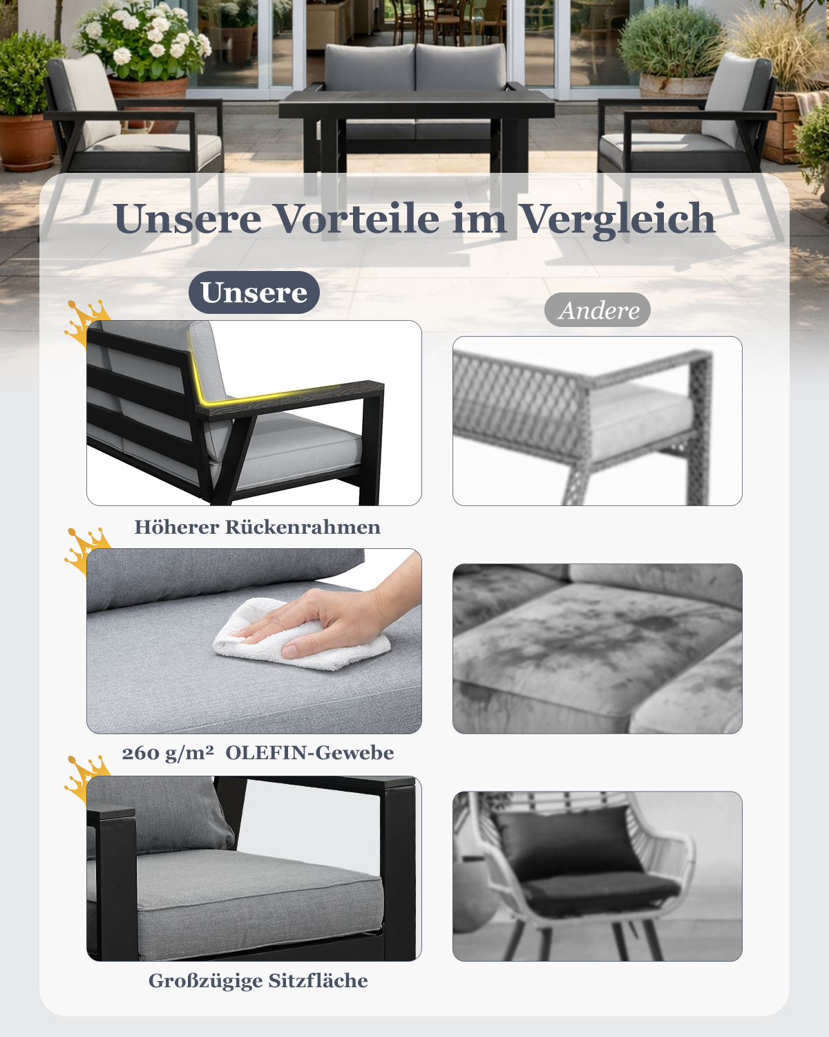 MEXO Gartenmöbel Set mit Tisch 4-tlg.