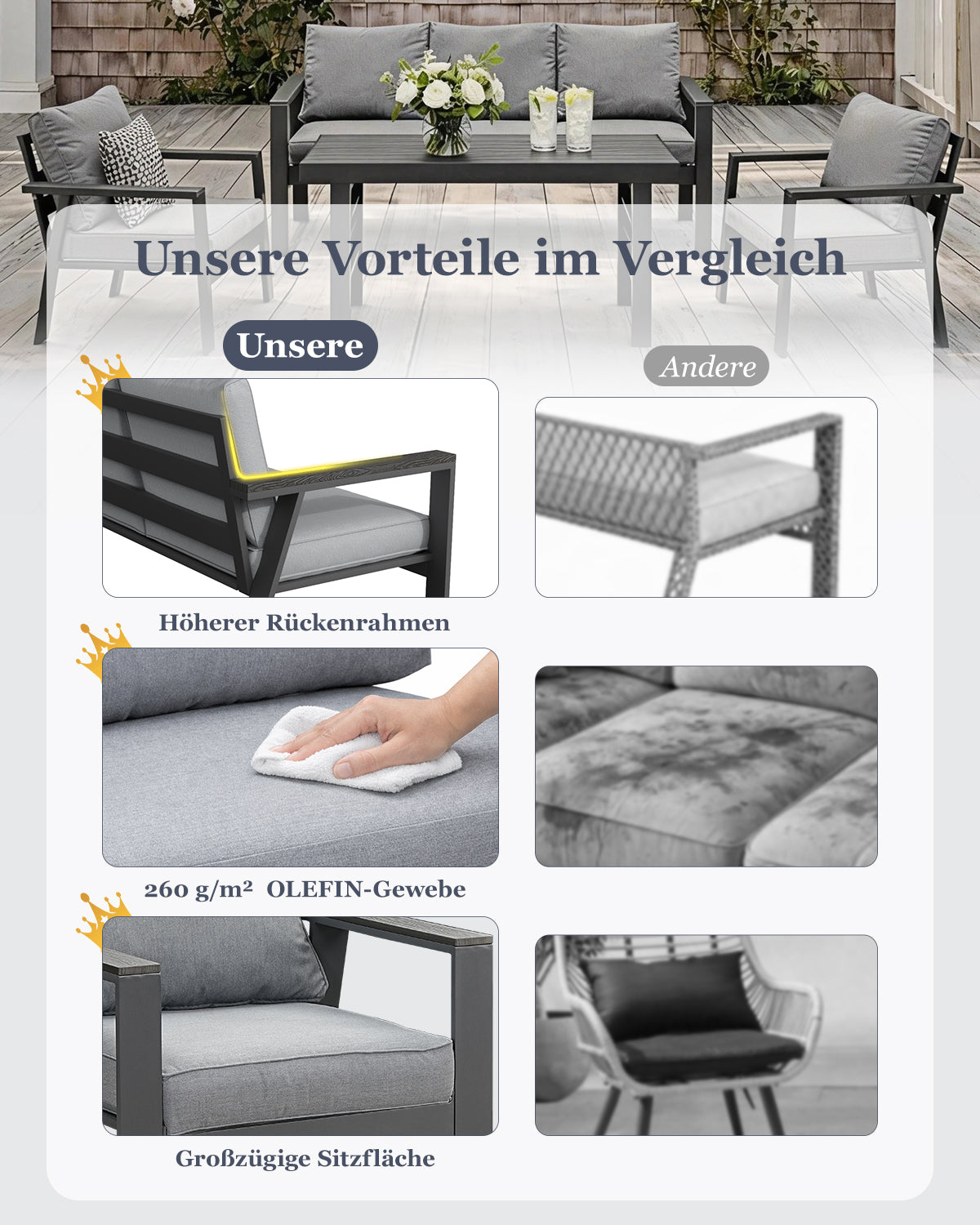MEXO Gartenmöbel Set 4-tlg. 4–5 Personen