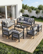 MEXO Gartenlounge-Set Terrassenmöbel Set 8-10 Personen Aluminium outdoor wetterfest (7-tlg.), Gartenmöbel Set für Außenbereich, Terrasse, Balkon und Garten