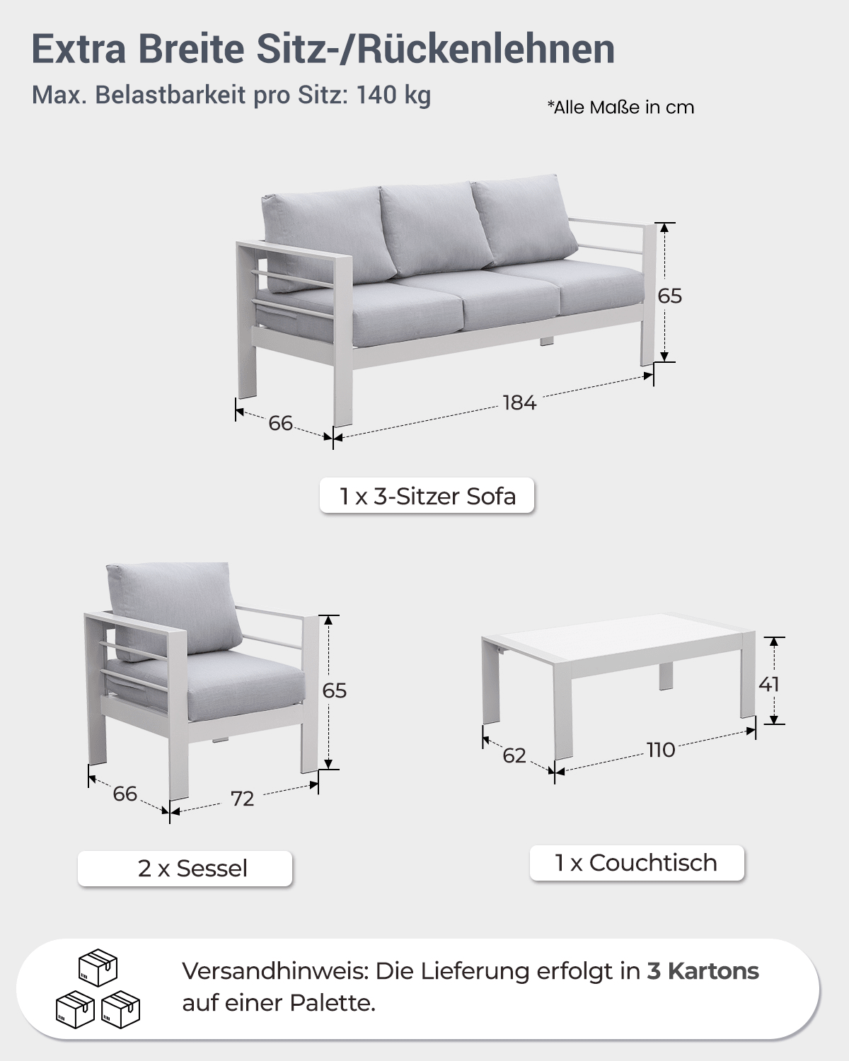 Gartenlounge Set 4 - 5 Personen weiß - MeXo