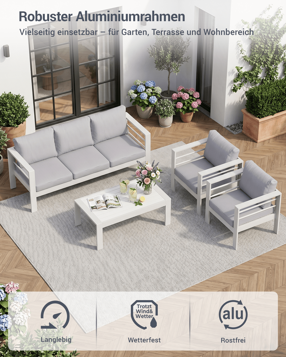 Gartenlounge Set 4 - 5 Personen weiß - MeXo