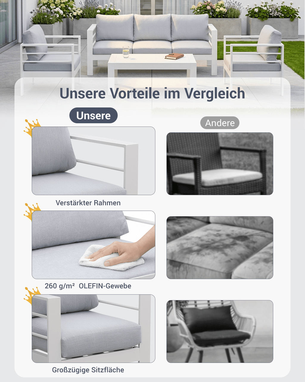 Gartenlounge Set 4 - 5 Personen weiß - MeXo