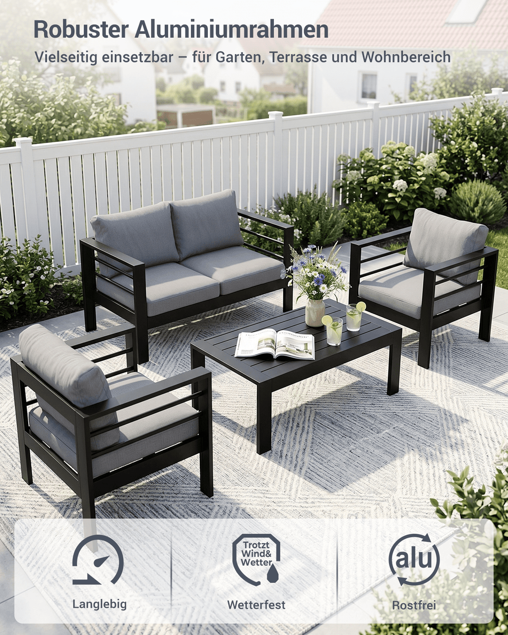 Gartenlounge Set 4 Personen schwarz - MeXo