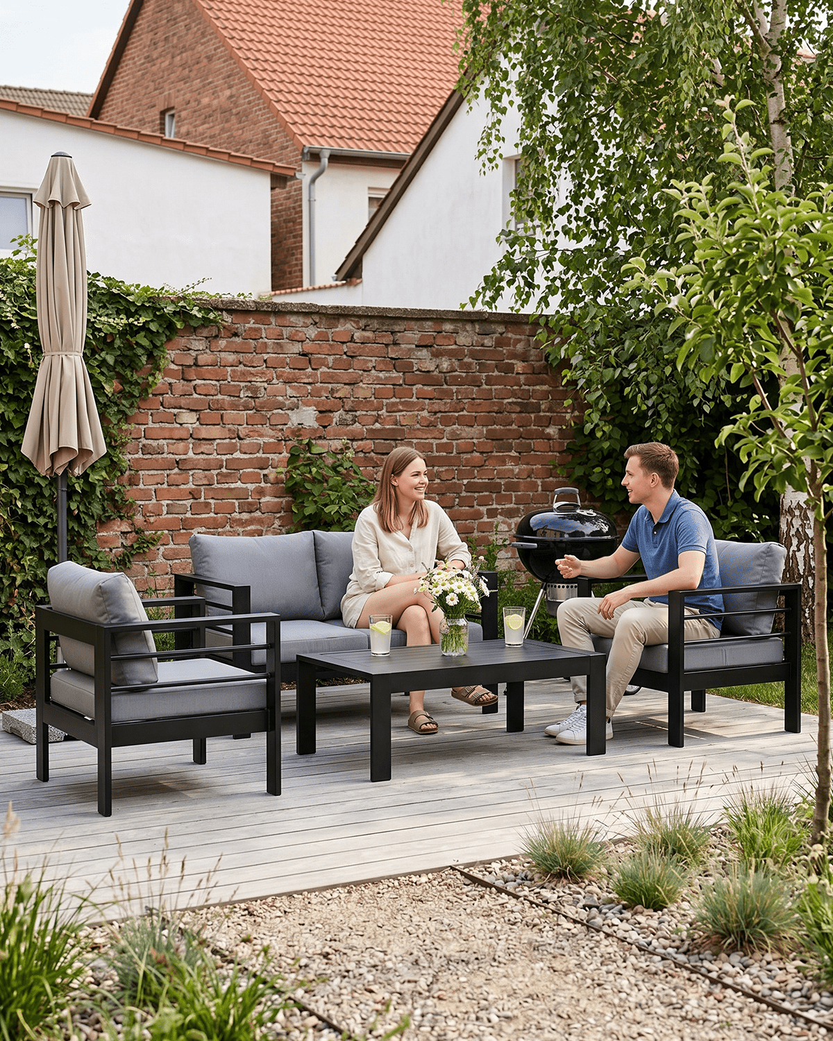 Gartenlounge Set 4 Personen schwarz - MeXo