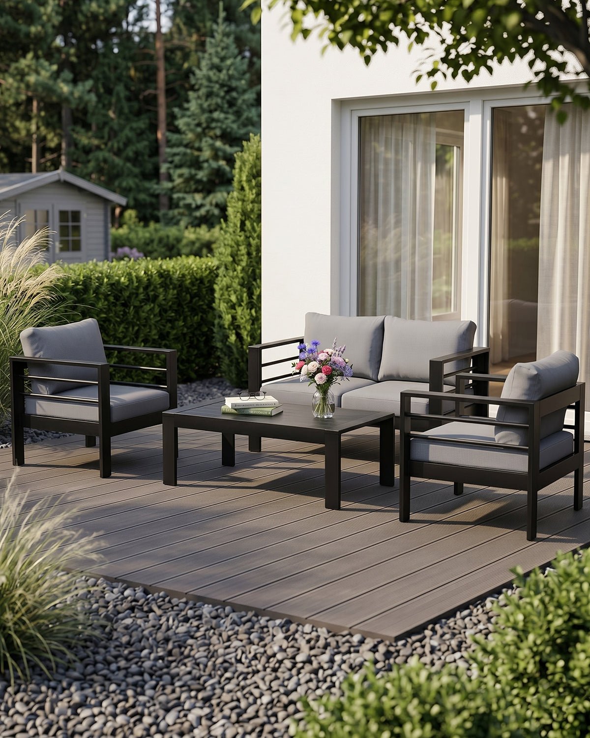 Gartenlounge Set 4 Personen schwarz - MeXo