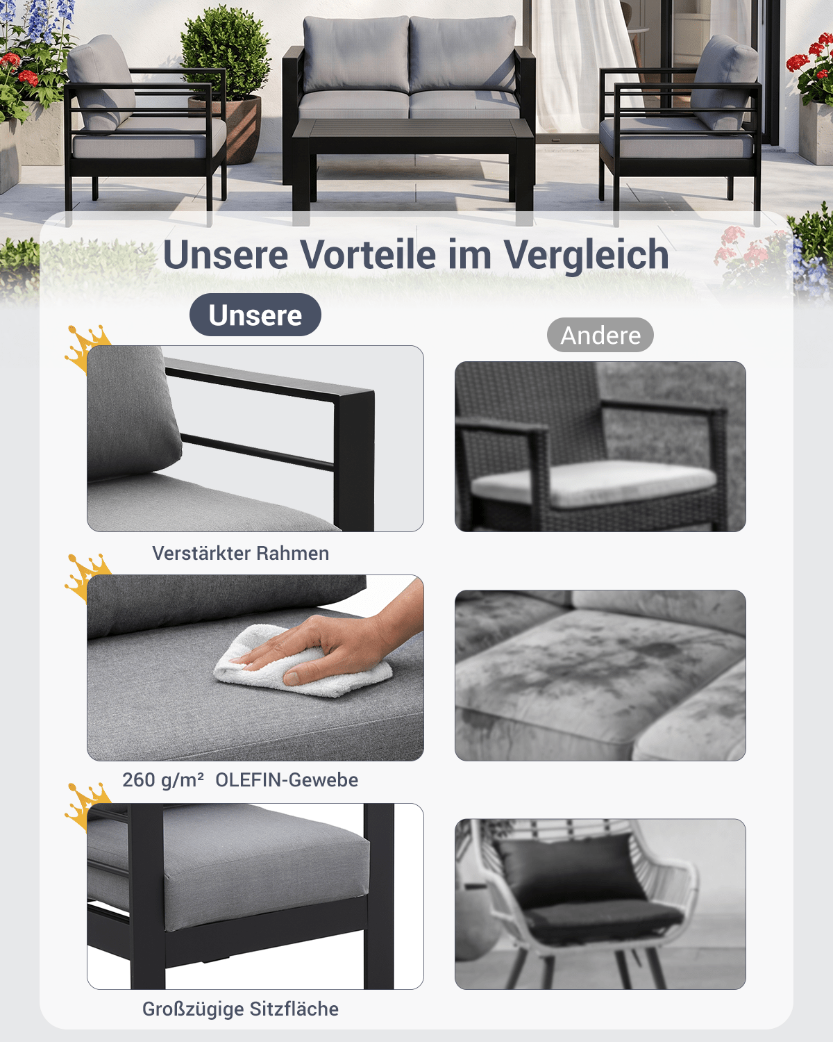Gartenlounge Set 4 Personen schwarz - MeXo