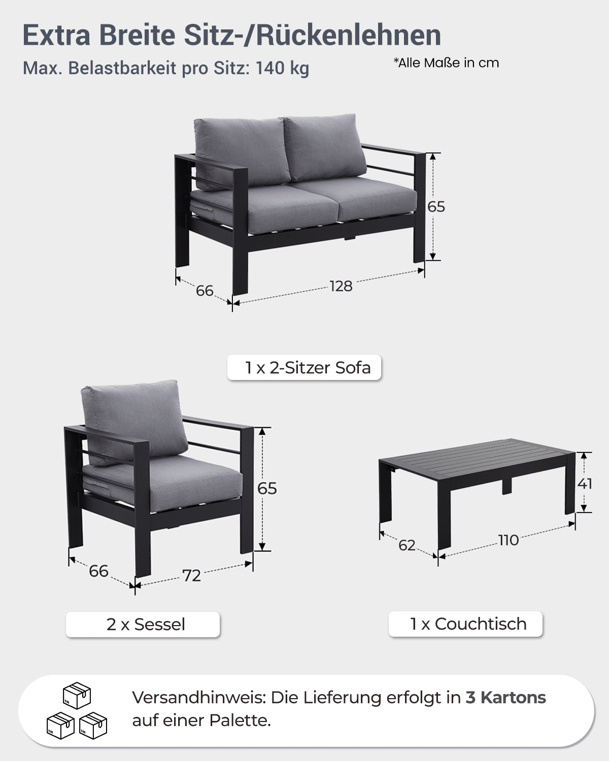 Gartenlounge Set 4 Personen schwarz - MeXo