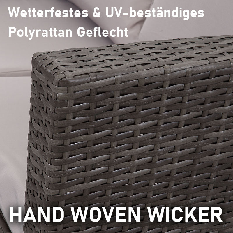 Gartenlounge - Set aus Polyrattan mit 2 Sessel, Sofa & Tisch für 4 Personen Grau - MeXo - Home