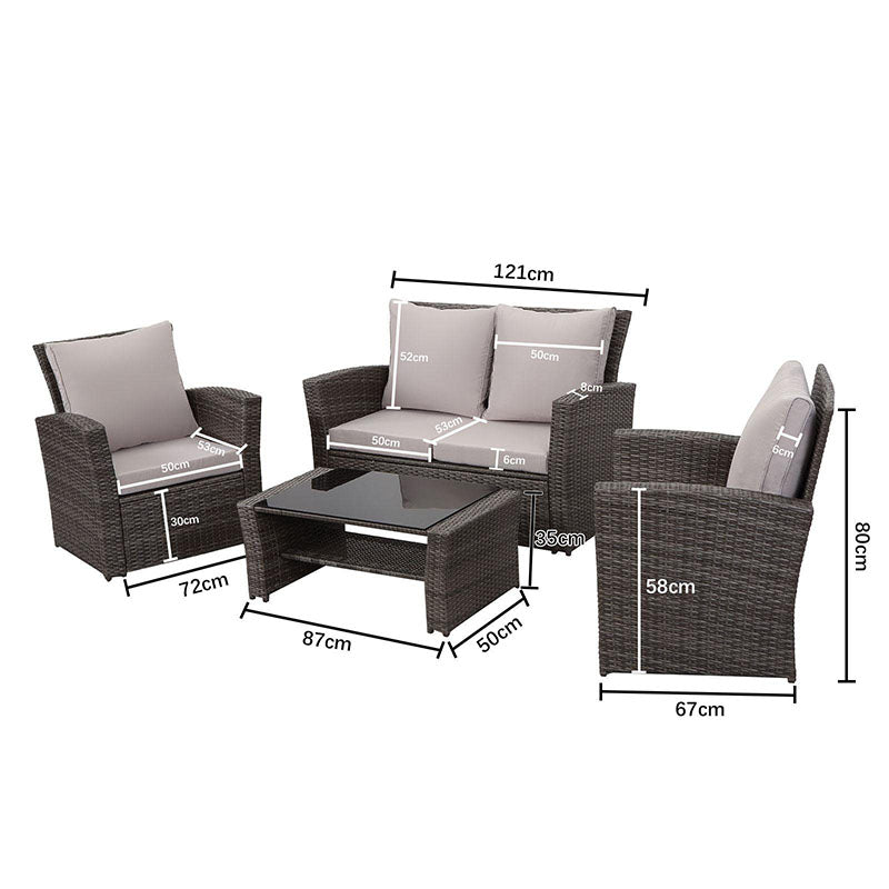 Gartenlounge - Set aus Polyrattan mit 2 Sessel, Sofa & Tisch für 4 Personen Grau - MeXo - Home