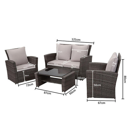 Gartenlounge - Set aus Polyrattan mit 2 Sessel, Sofa & Tisch für 4 Personen Grau - MeXo - Home