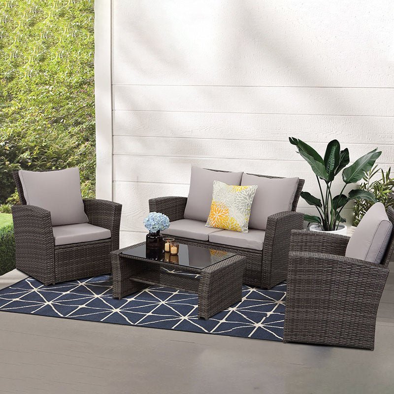 Gartenlounge - Set aus Polyrattan mit 2 Sessel, Sofa & Tisch für 4 Personen Grau - MeXo - Home