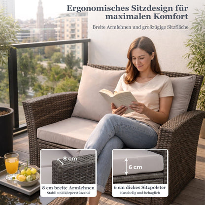 Gartenlounge - Set aus Polyrattan mit 2 Sessel, Sofa & Tisch für 4 Personen Grau - MeXo - Home