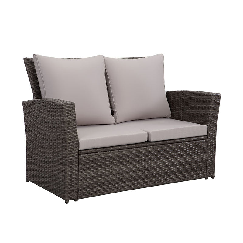 Gartenlounge - Set aus Polyrattan mit 2 Sessel, Sofa & Tisch für 4 Personen Grau - MeXo - Home